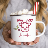 Personalized Cute Christmas Reindeer Mug, Gift for Her, Cute Christmas cup, Hot chocolate mug,  Christmas coffee mug
